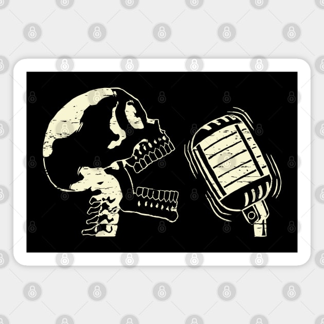 Singing Skull Retro White Distressed Line art Magnet by ebayson74@gmail.com